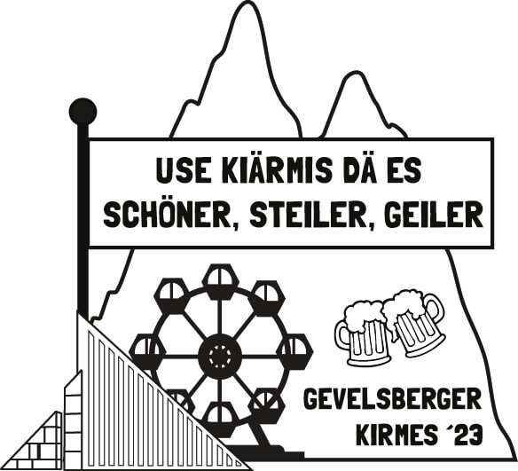 Entwurf der Kirmesplakette 2023, Grundfarbe "lila" Schriftfarbe "weiß"